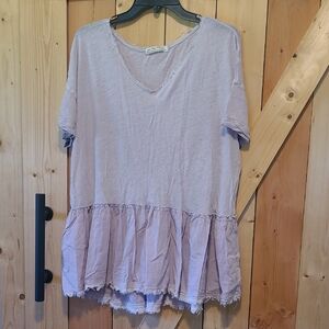 We The Free Lilac Short Sleeve Ruffle Top